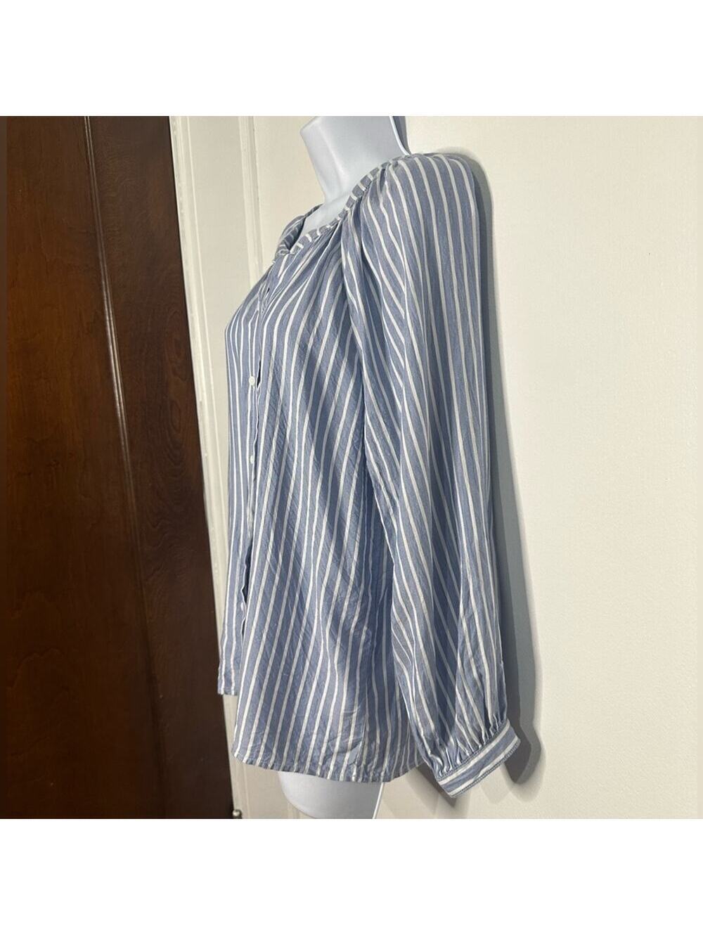 BeachLunchLounge Women's Blue Striped Button Down Blouse, Size Small - Picture 5 of 9